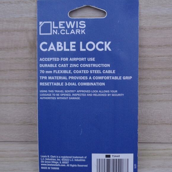 Lewis N Clark TSA Approved Cable Lock Flexible Shackle 3‎ Dial Combination - Picture 2 of 2